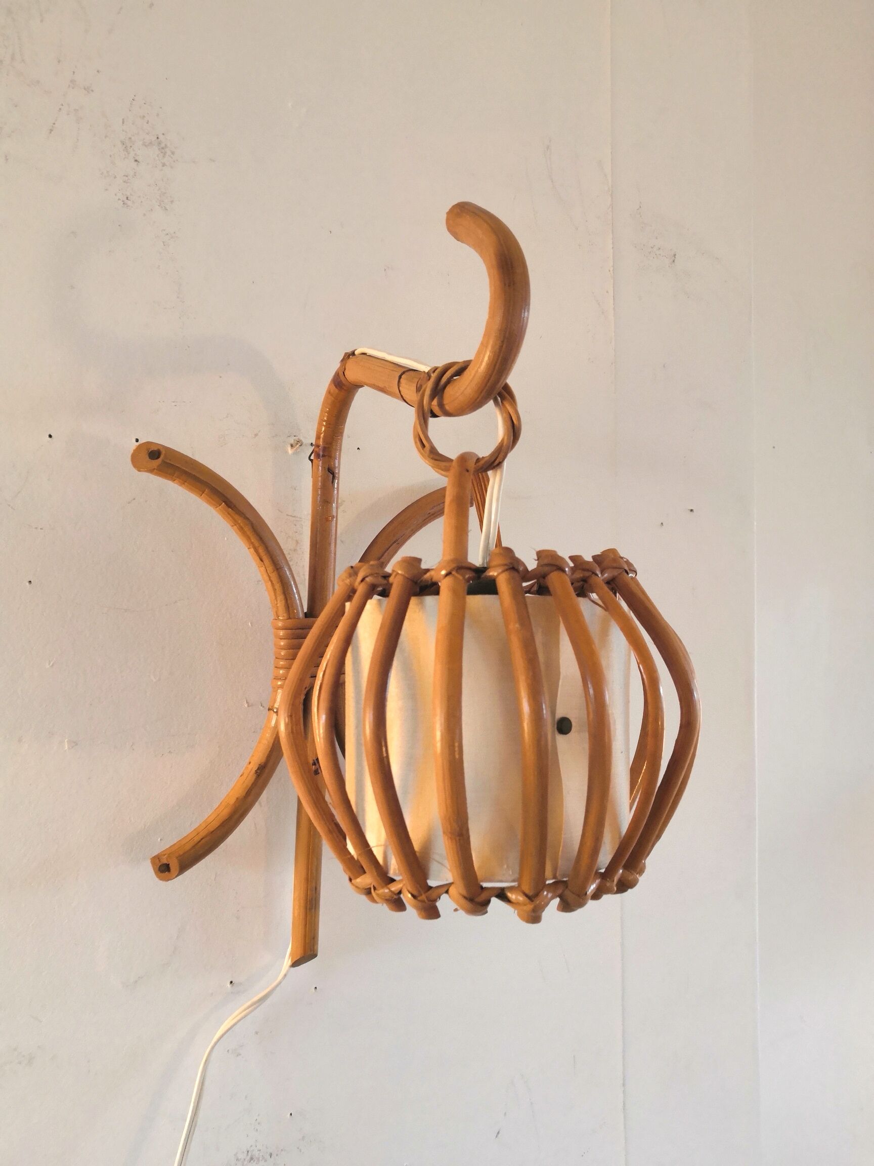 Applique en rotin et bambou années 50