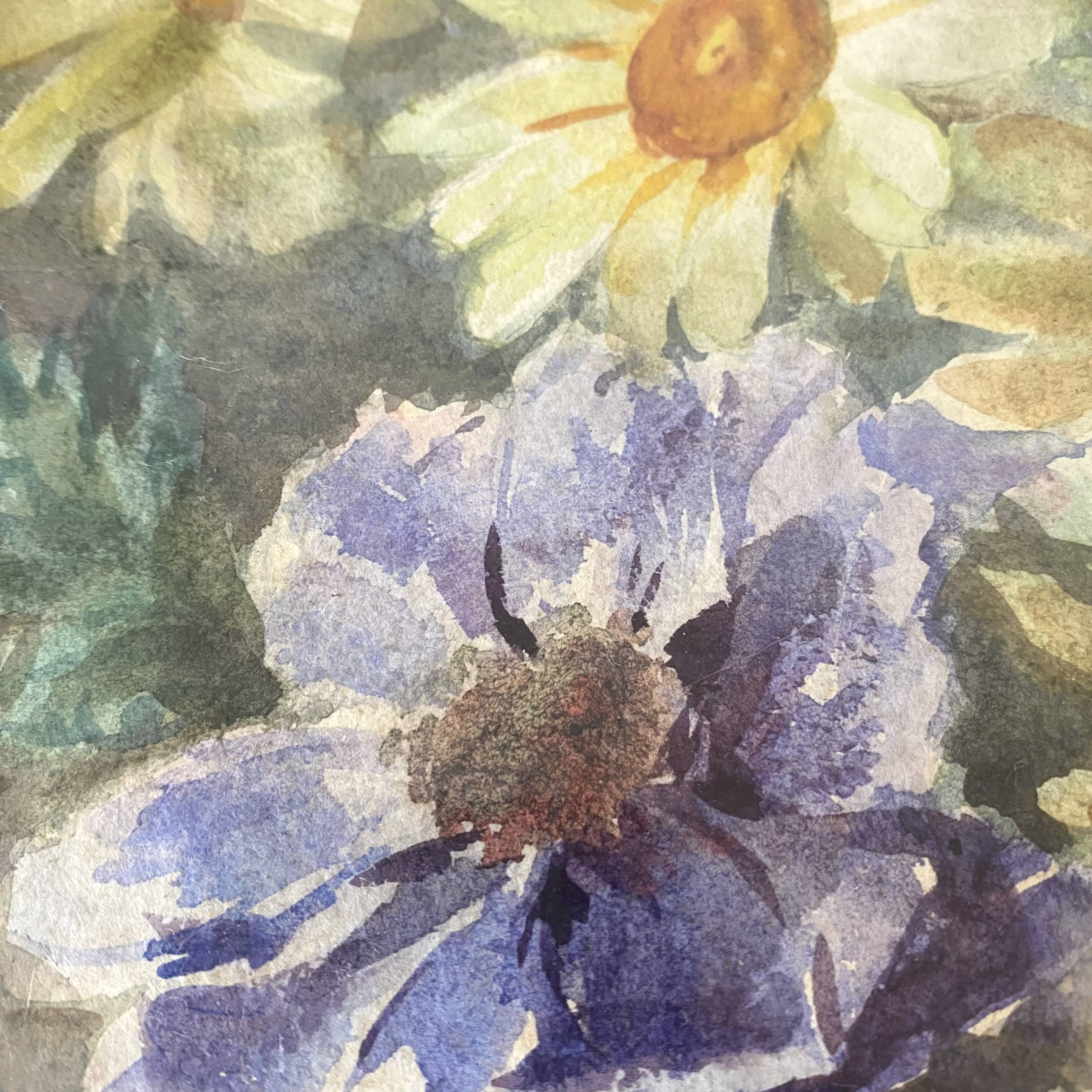 Framed old watercolor flowers M Réginal