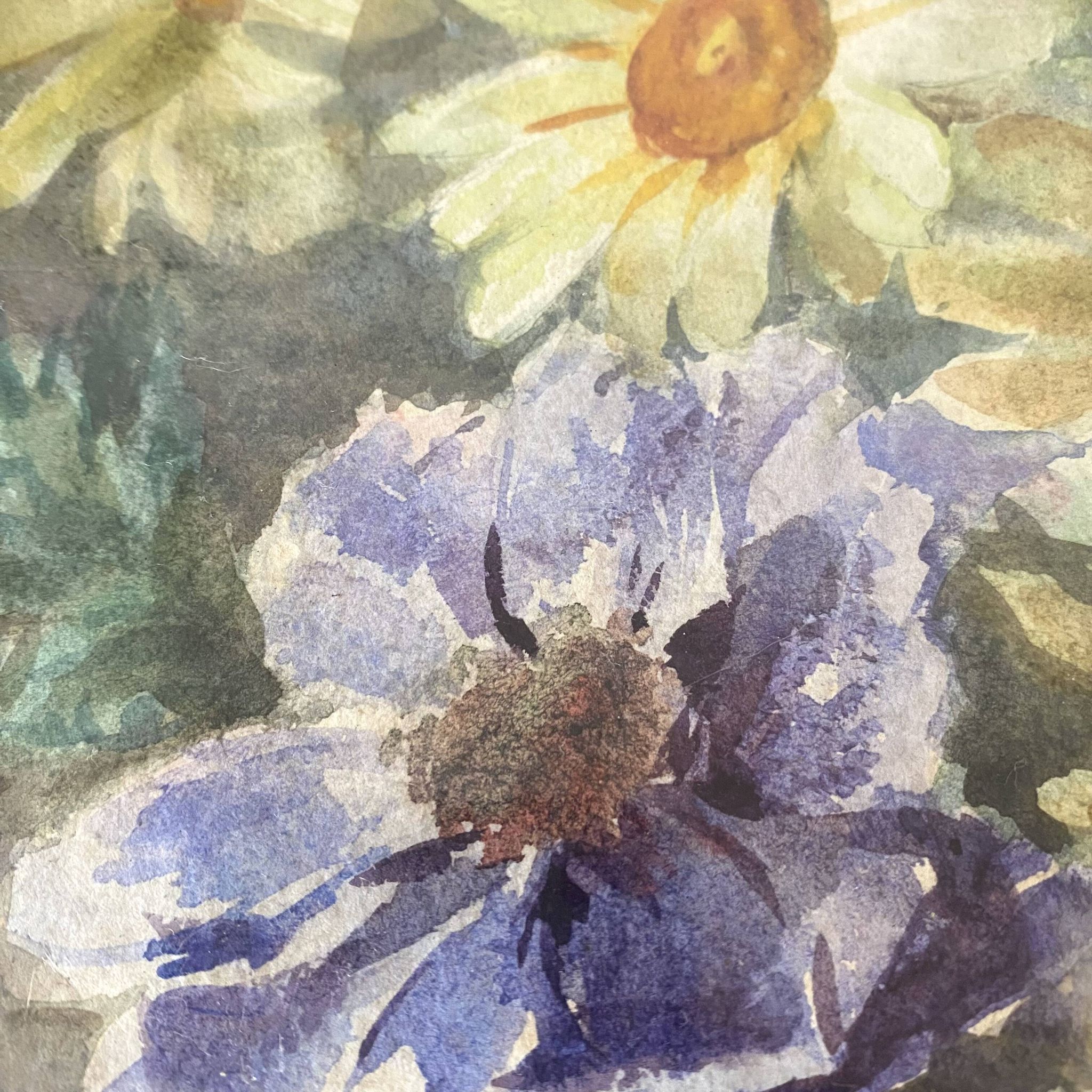 Framed old watercolor flowers M Réginal