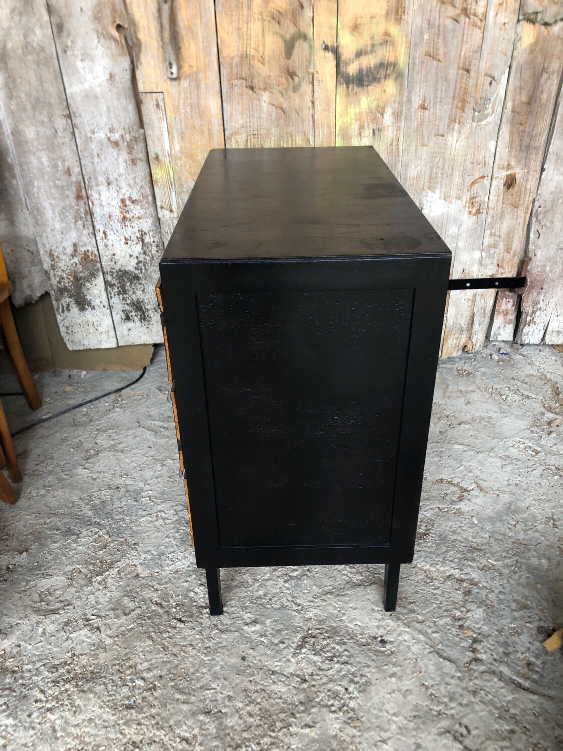 Black wood chest of drawers + 3 vintage black drawers #a143