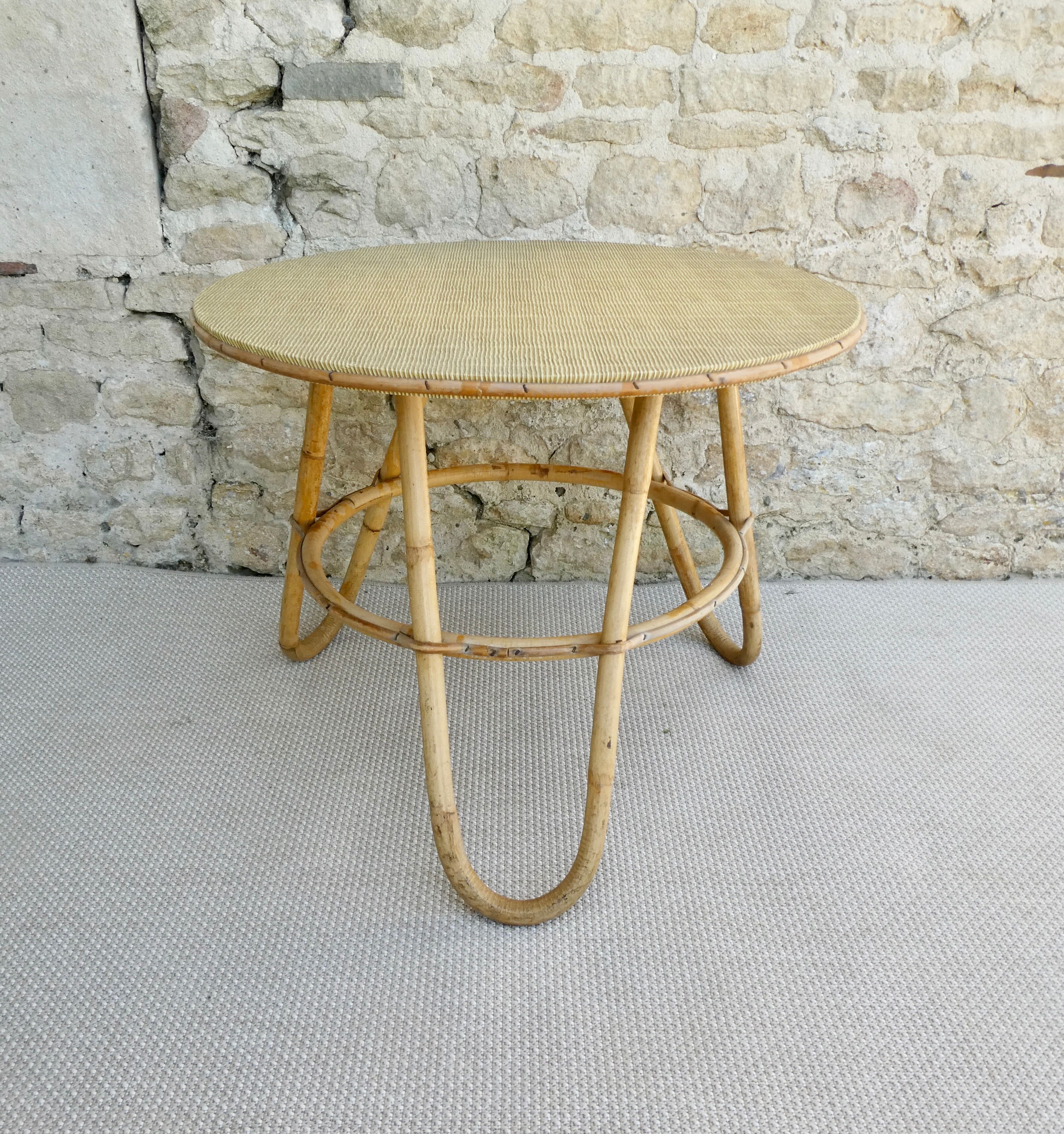 Rattan tripod pedestal table, 1960