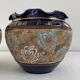Pair, cache pots, royal doulton, english earthenware, 1920-1930, floral decoration, blue and gold, marks in