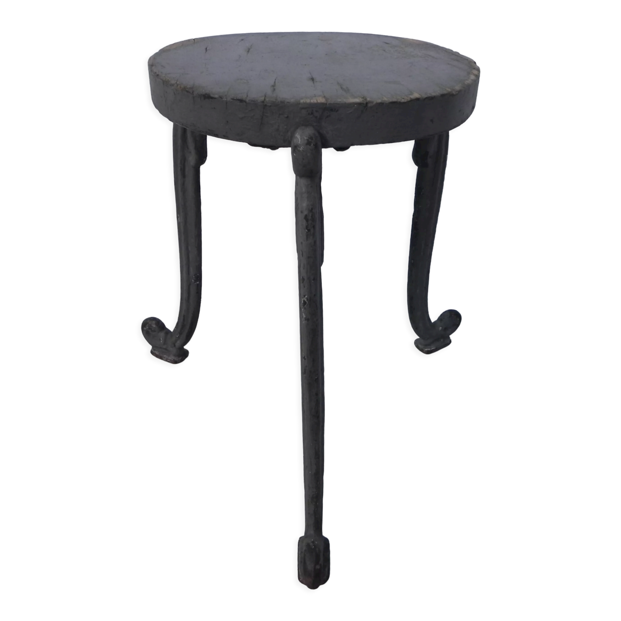 Art Nouveau stool on 3 cast iron legs