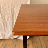 lacquered wood desk and black steel legs design from the 60s and 70s