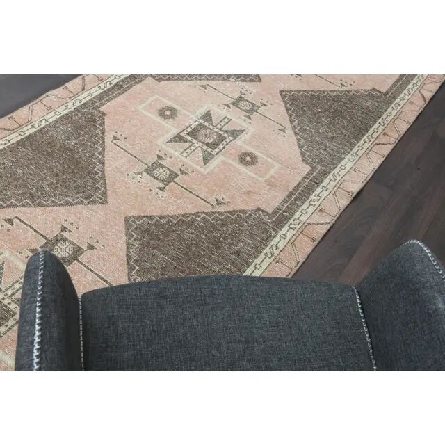 1970s Turkish Oushak Handmade Wool Cotton Brown Runner Rug 120x314