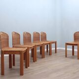 Curved wicker and wood chairs 1970s, set of 6