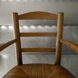 Vintage French Mid Century Wooden Armchairs in Elm & Rattan, 1950s