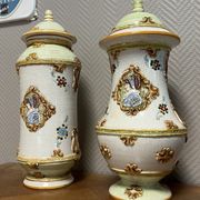 Gialletti Deruta : pair of vintage ceramic medicine jars circa 1950