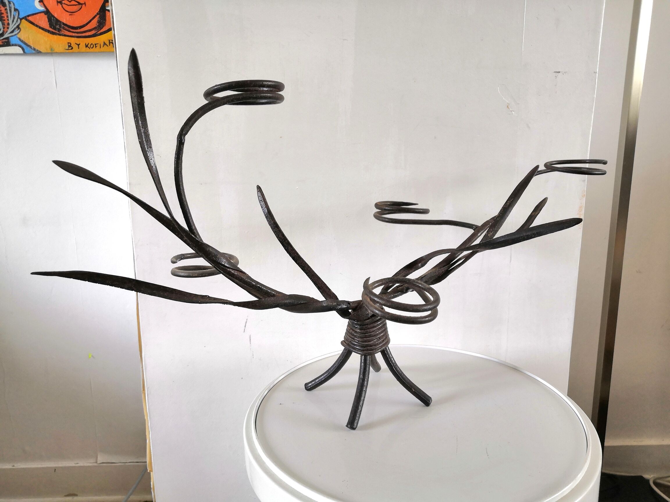 Vintage steel photophore holder 70s