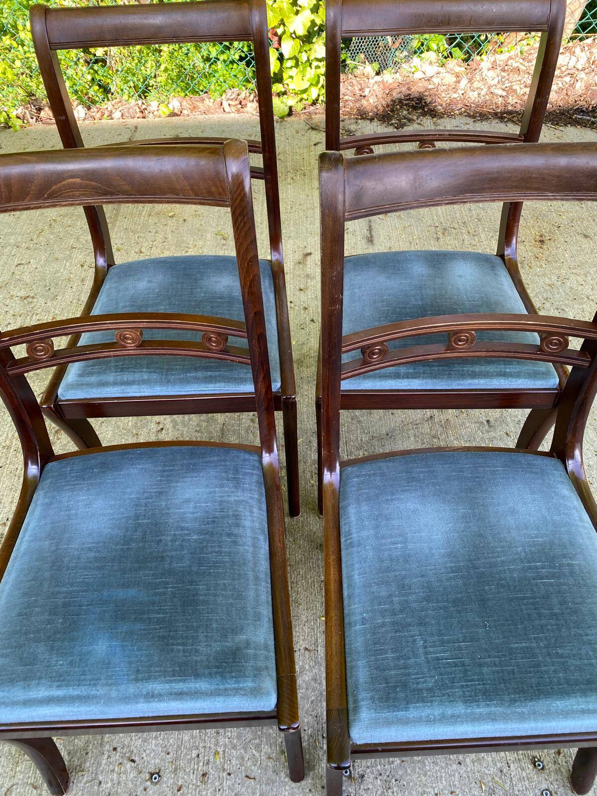 4 Louis Philippe walnut and blue velvet chairs