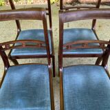 4 Louis Philippe walnut and blue velvet chairs