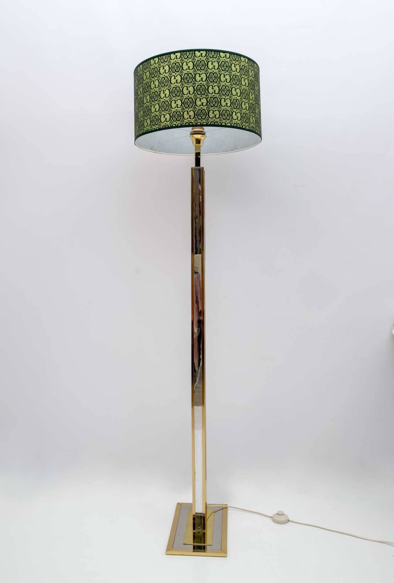 Romeo Rega Mid-Century Modern Italian Brass Floor Lamp with Gucci Fabric