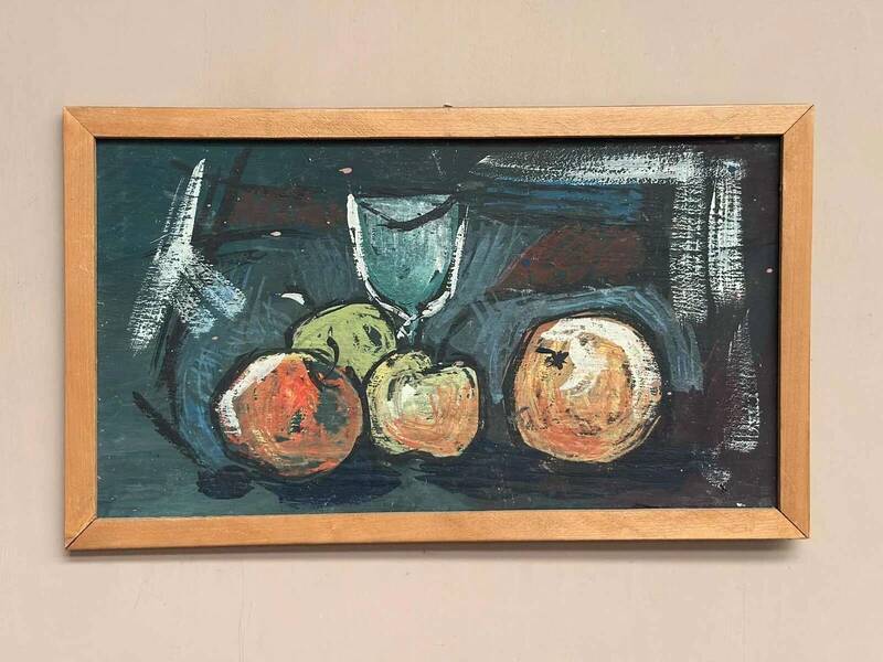 Oil on panel "Still life with fruits" by unknown artist, vintage & framed 43×25cm