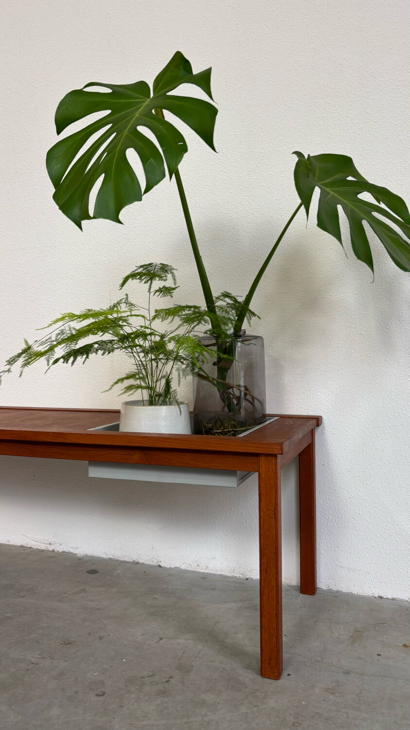 Vintage Danish bench with planter in teak