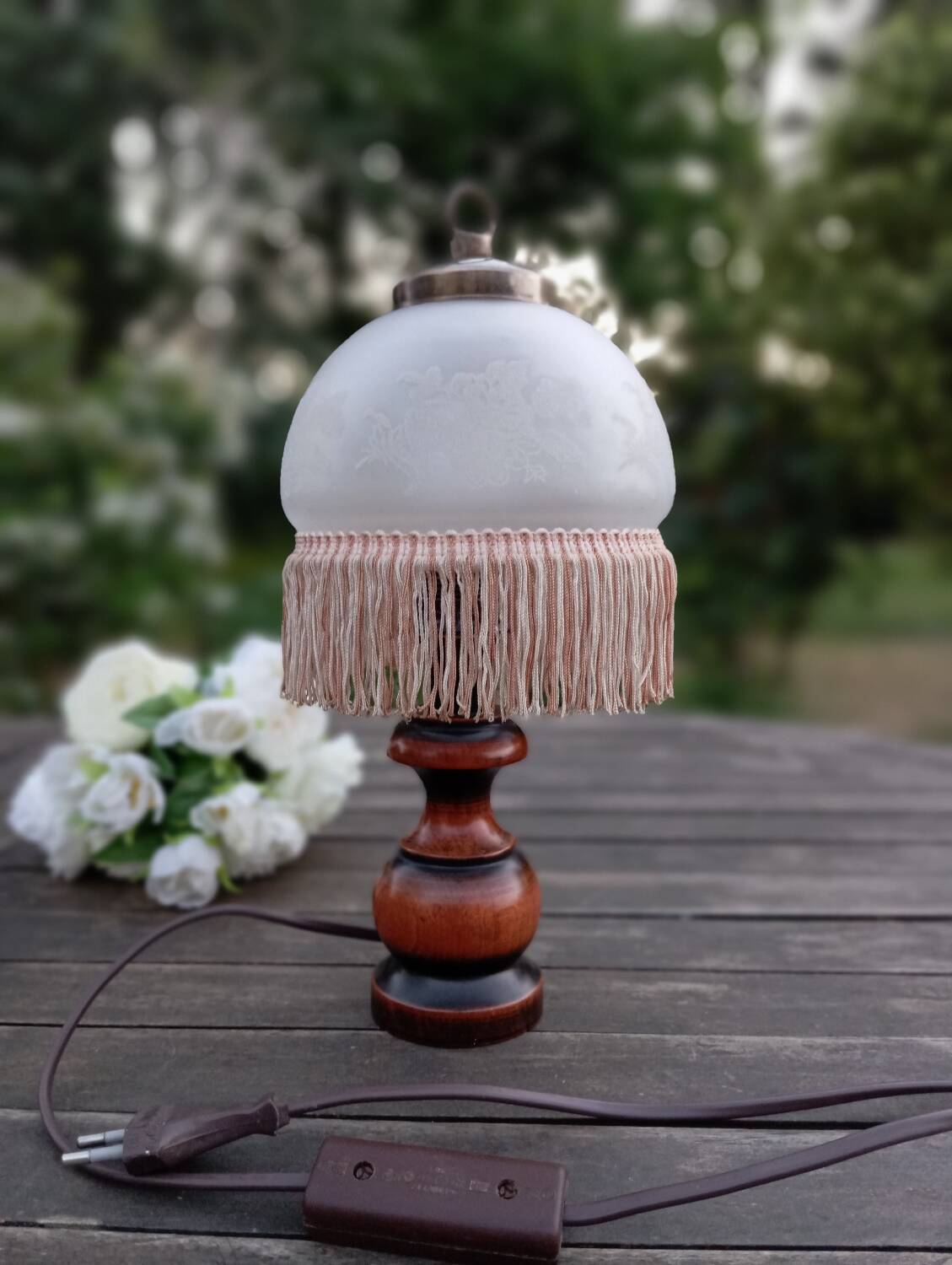 Lampe de chevet vintage romantique verre à franges