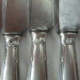 12 Christofle table knives Louis XVI bow ribbon Silver metal punch balance steel blade