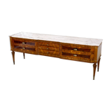 Buffet italien en noyer, marbre de Carrare et laiton, années 1950