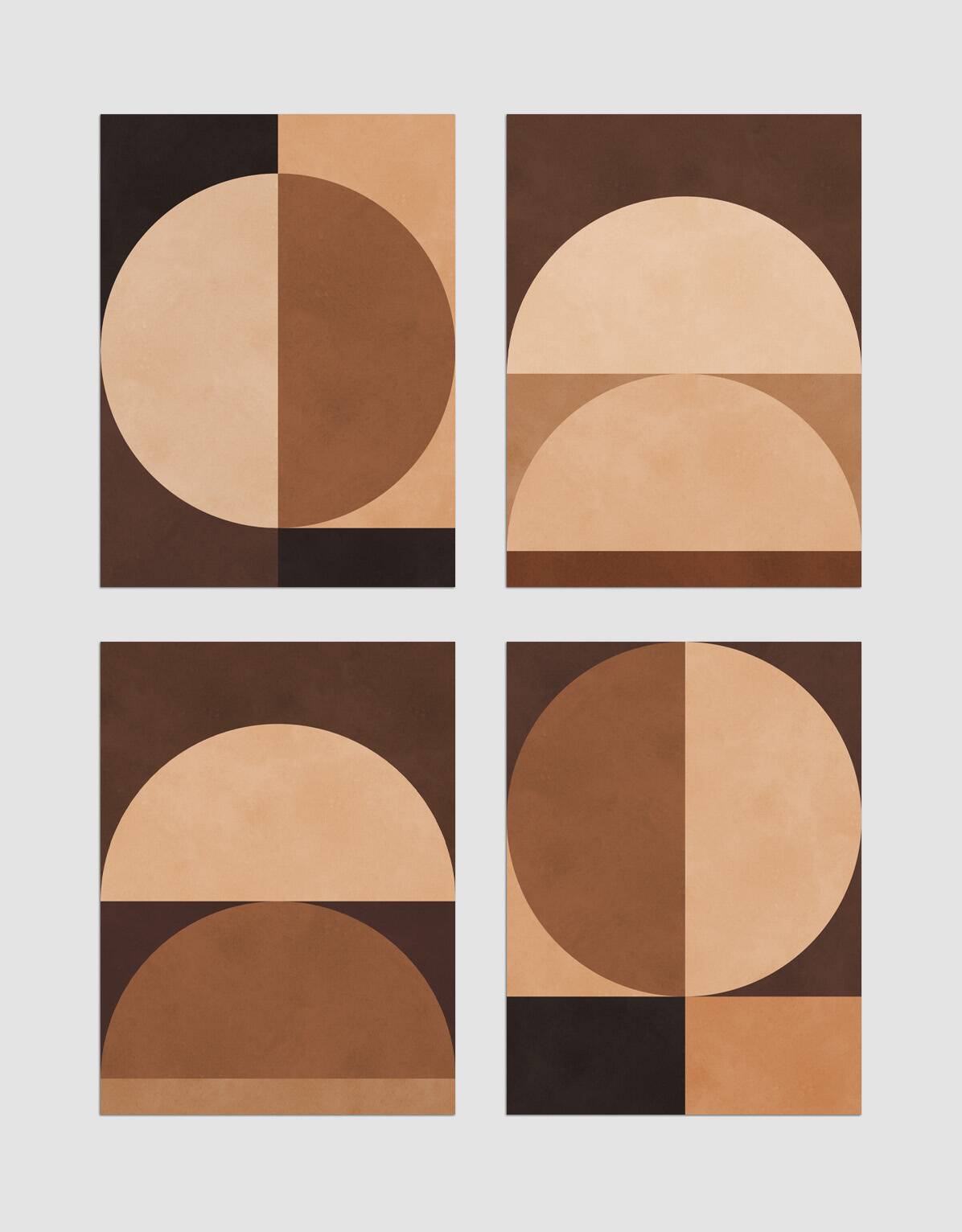 Set of 4 geometric arts in brown tones