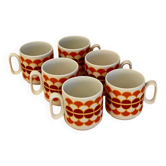 Set of 6 vintage ADP porcelain cups with orange decoration from the 1970s.