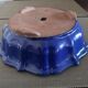 Blue enamelled terracotta tripod pot, saucer cover, middle xxth