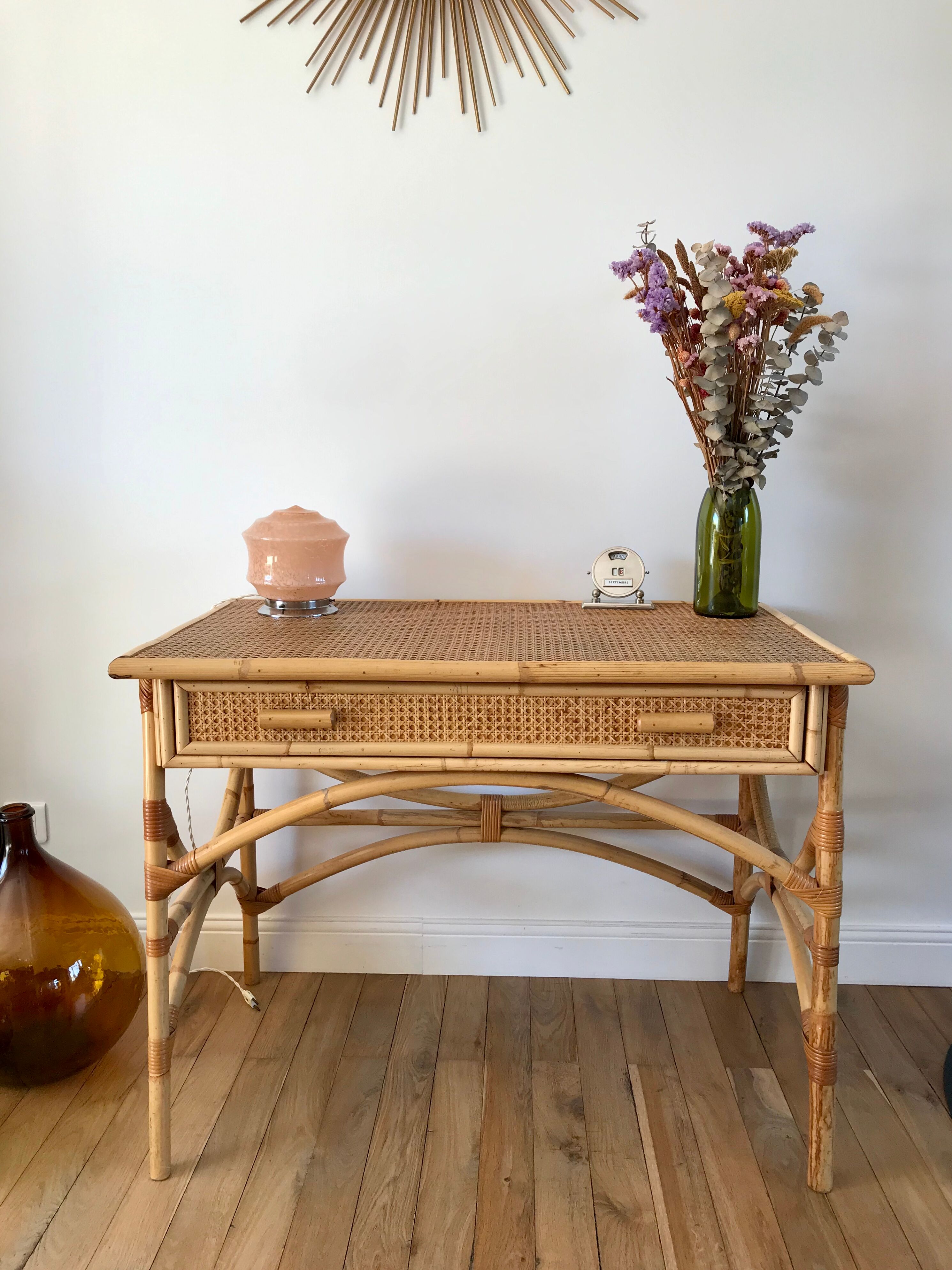 Rattan desk and canework 50s