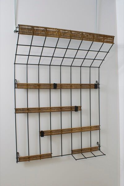 Vintage metal and rattan coat rack by karl fichtel for drahtwerke erlau, germany 1950