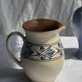 Vintage white pitcher with stylized blue plant frieze H17.5