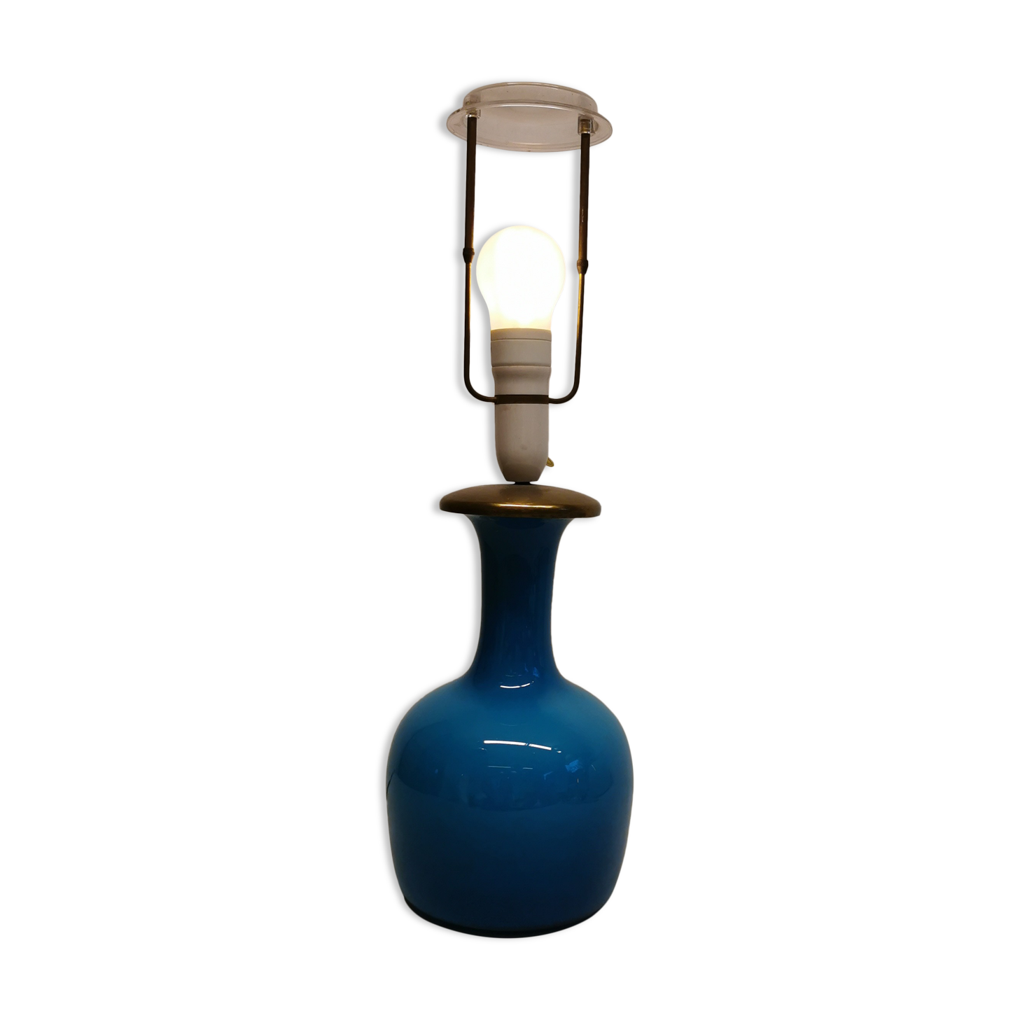 Sea blue glass lamp with brass top