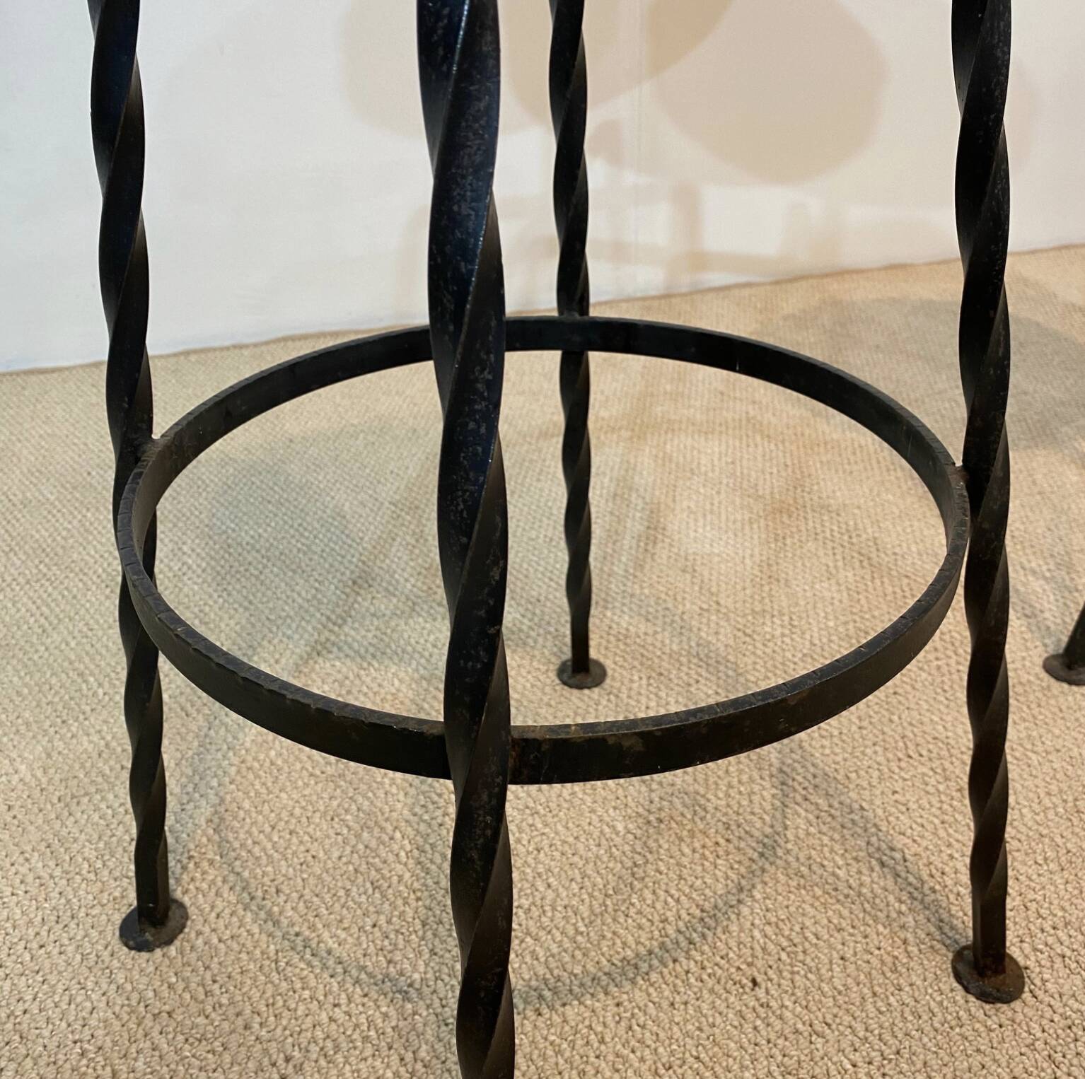 Pair Maroon Boucle Iron Swivel Bar Stools Midcentury Italian Vintage 1950s