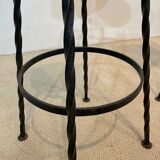 Pair Maroon Boucle Iron Swivel Bar Stools Midcentury Italian Vintage 1950s