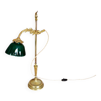 Clerk's foot 1920, adjustable Swan neck in bronze and opaline tulip.
