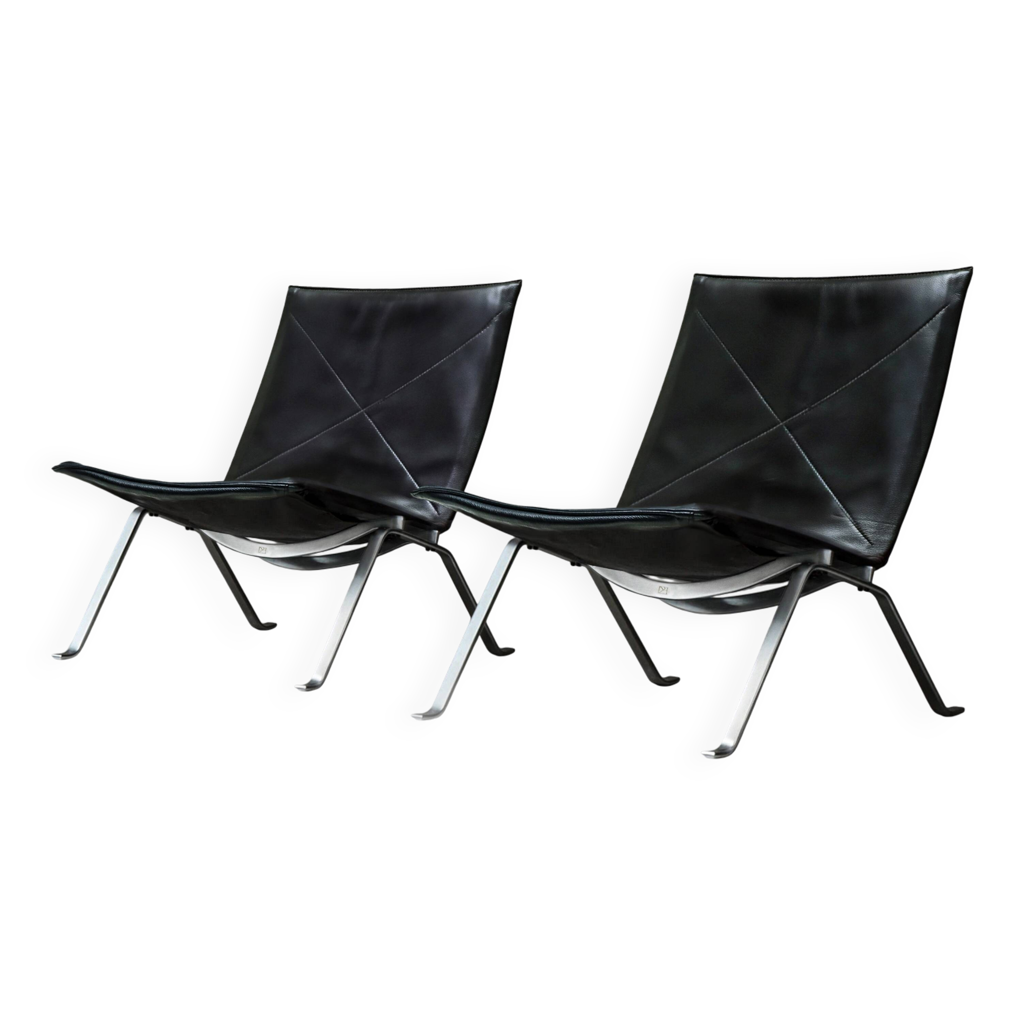Black Leather Vintage Poul Kjaerholm PK22s for E. Kold Christensen 1960s