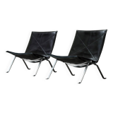 Black Leather Vintage Poul Kjaerholm PK22s for E. Kold Christensen 1960s