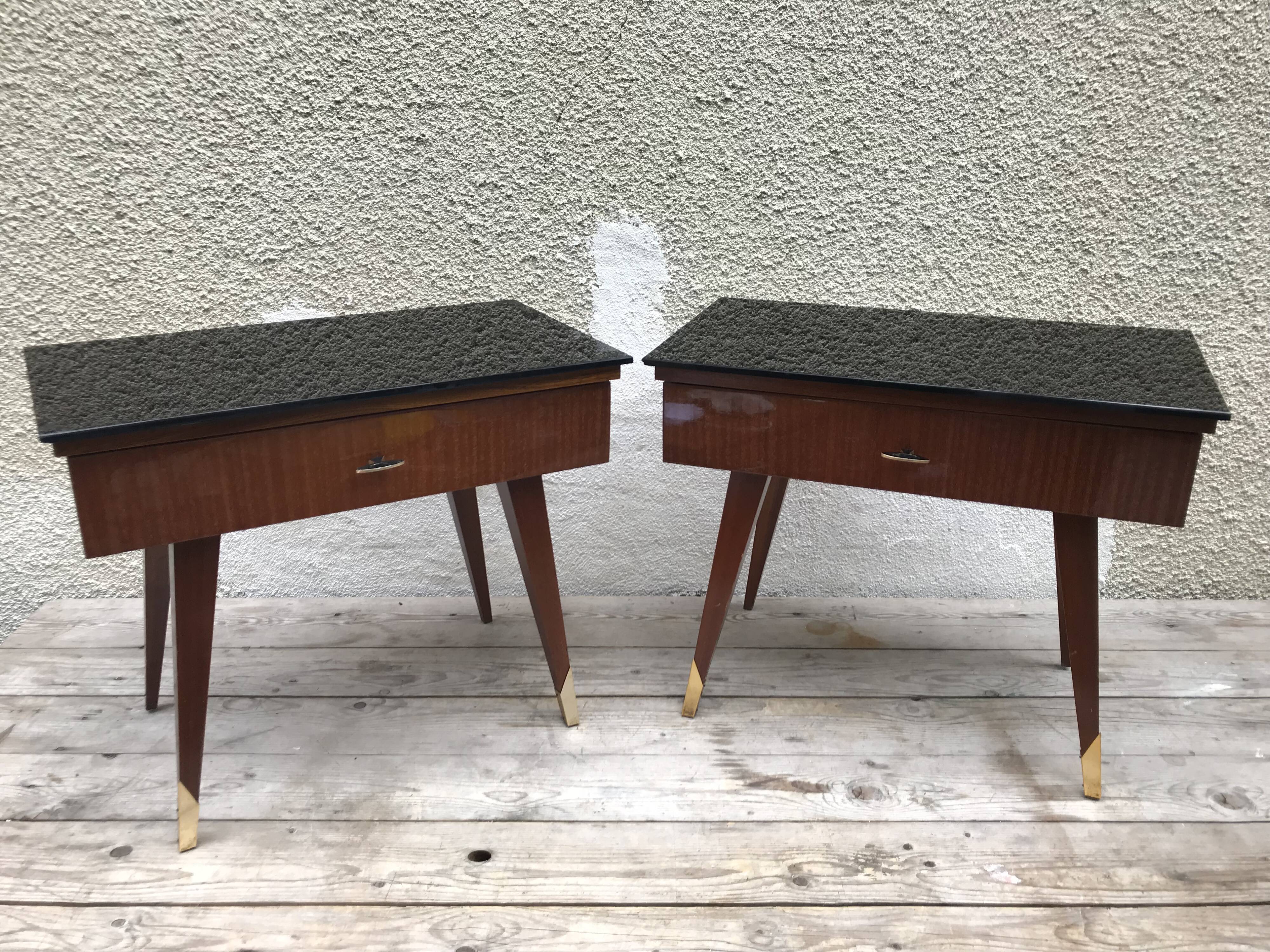 Tables de chevet scandinaves pieds compas années 70