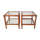 Pair of rattan bedside tables and smoked glass 1970