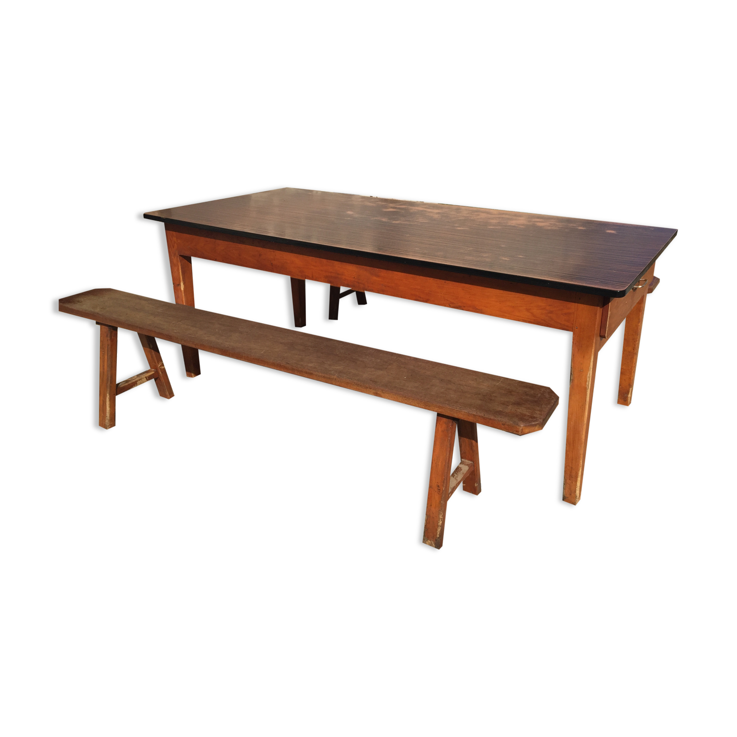 Farmhouse table with 2 wooden benches