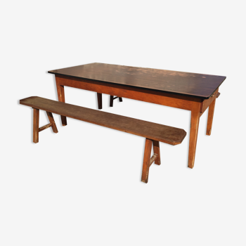 Table de ferme avec 2  bancs en bois
