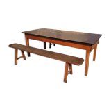Farmhouse table with 2 wooden benches