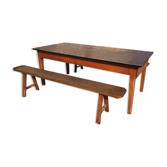 Table de ferme avec 2  bancs en bois