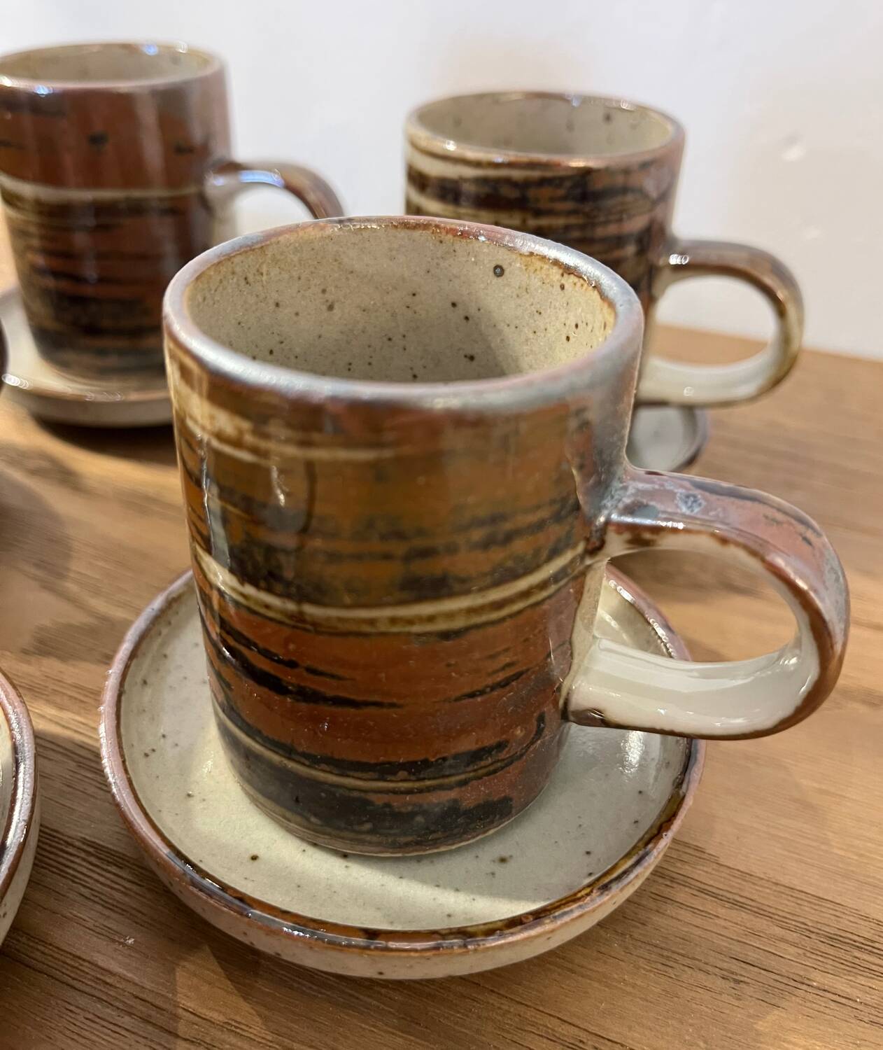 Set of 5 mugs / 2 mocha mugs in stoneware