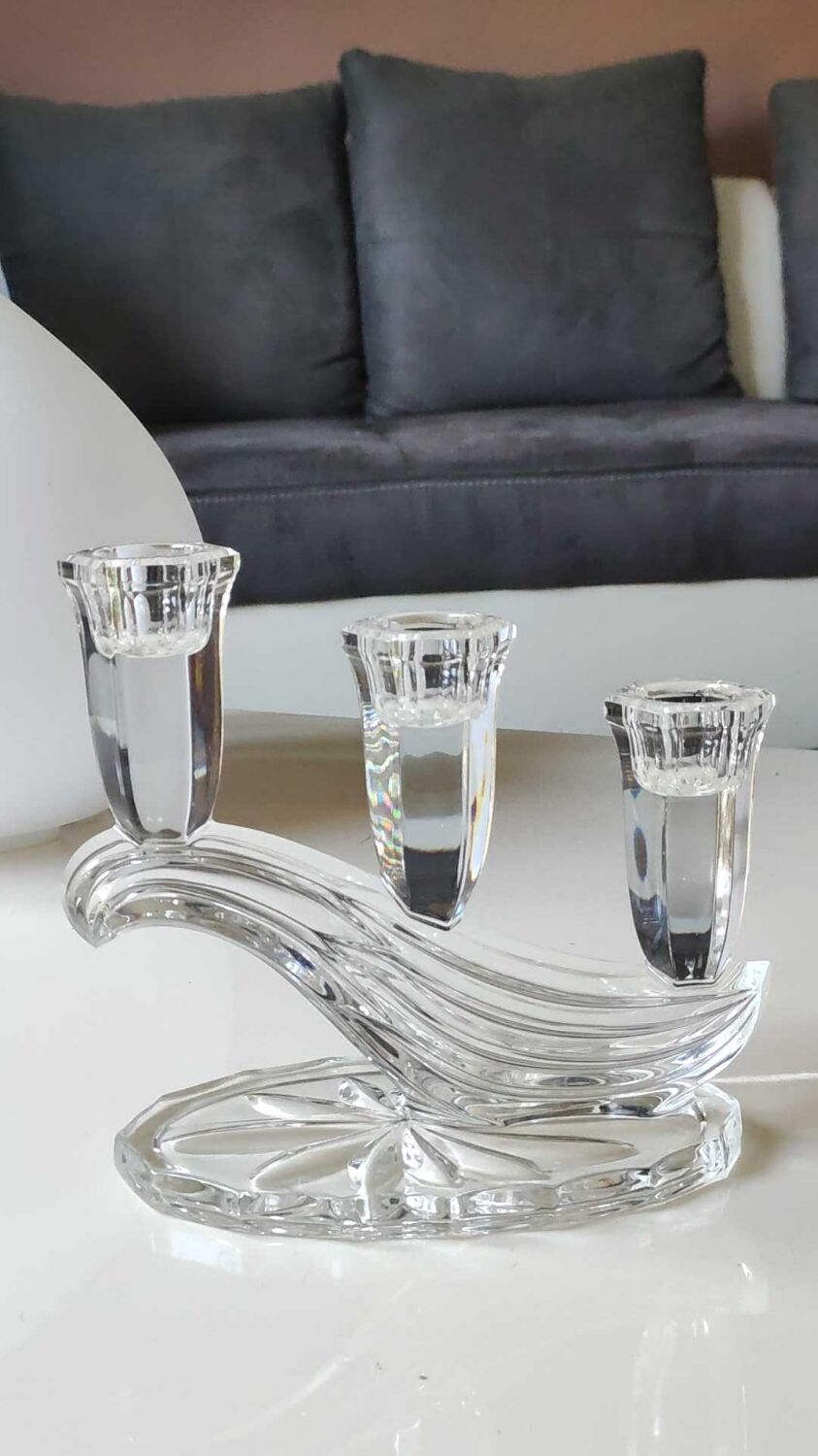 Stylish vintage candlestick, Buder with 3 lights. Lead crystal