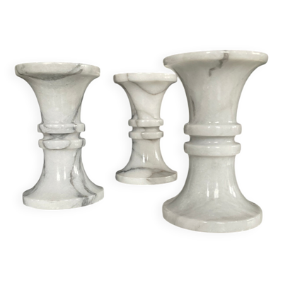 3 bougeoirs vintage en marbre de carrare