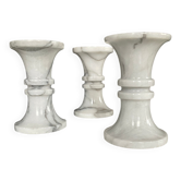 Set of 3 vintage Carrara marble candle holders