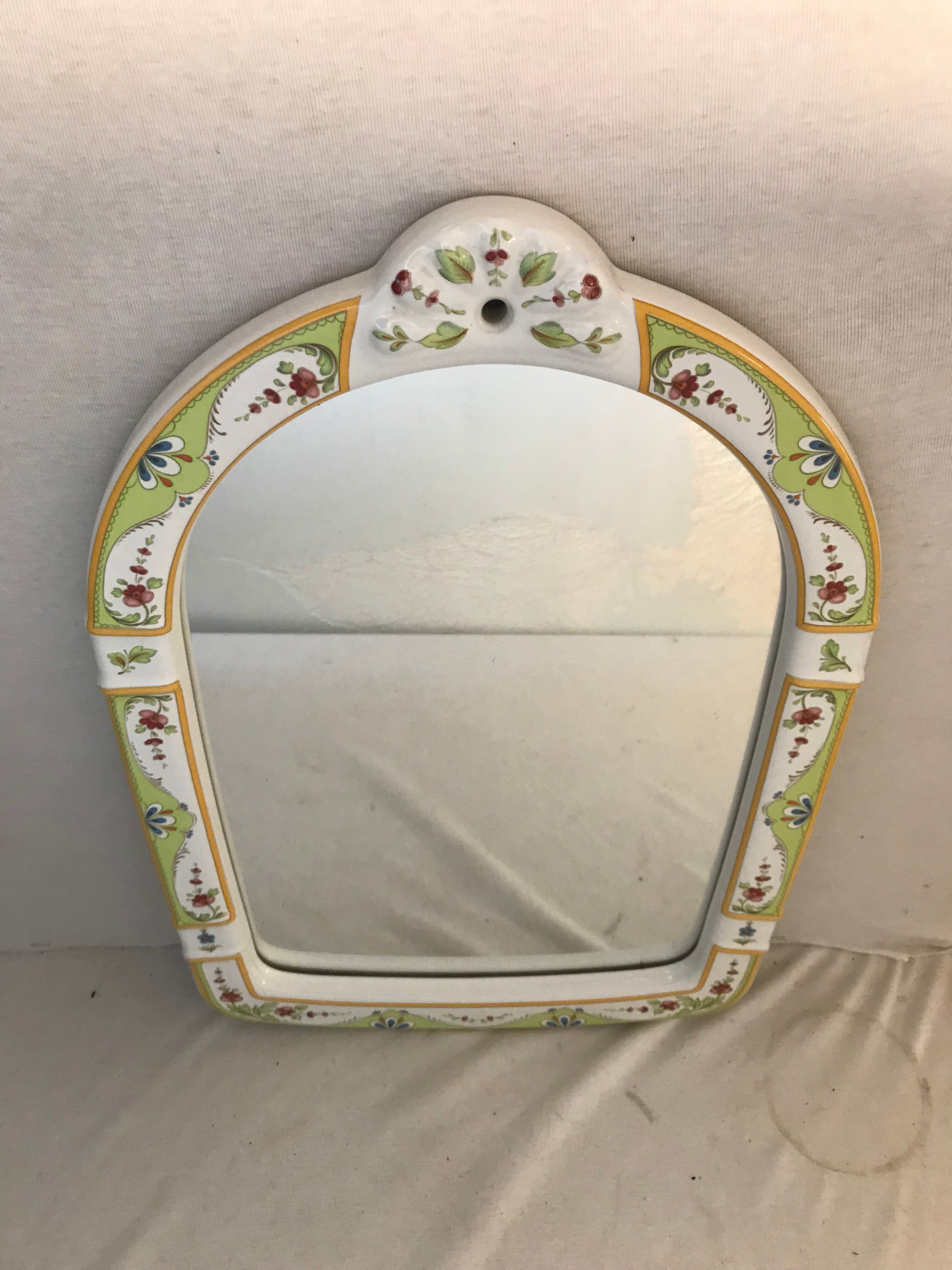 Mirror old framework painted pottery design flowers vintage 49x34cm