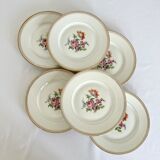 6 vintage dessert plates - White porcelain floral pattern and golden edging