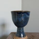 Chalice, cup in blue-glazed stoneware