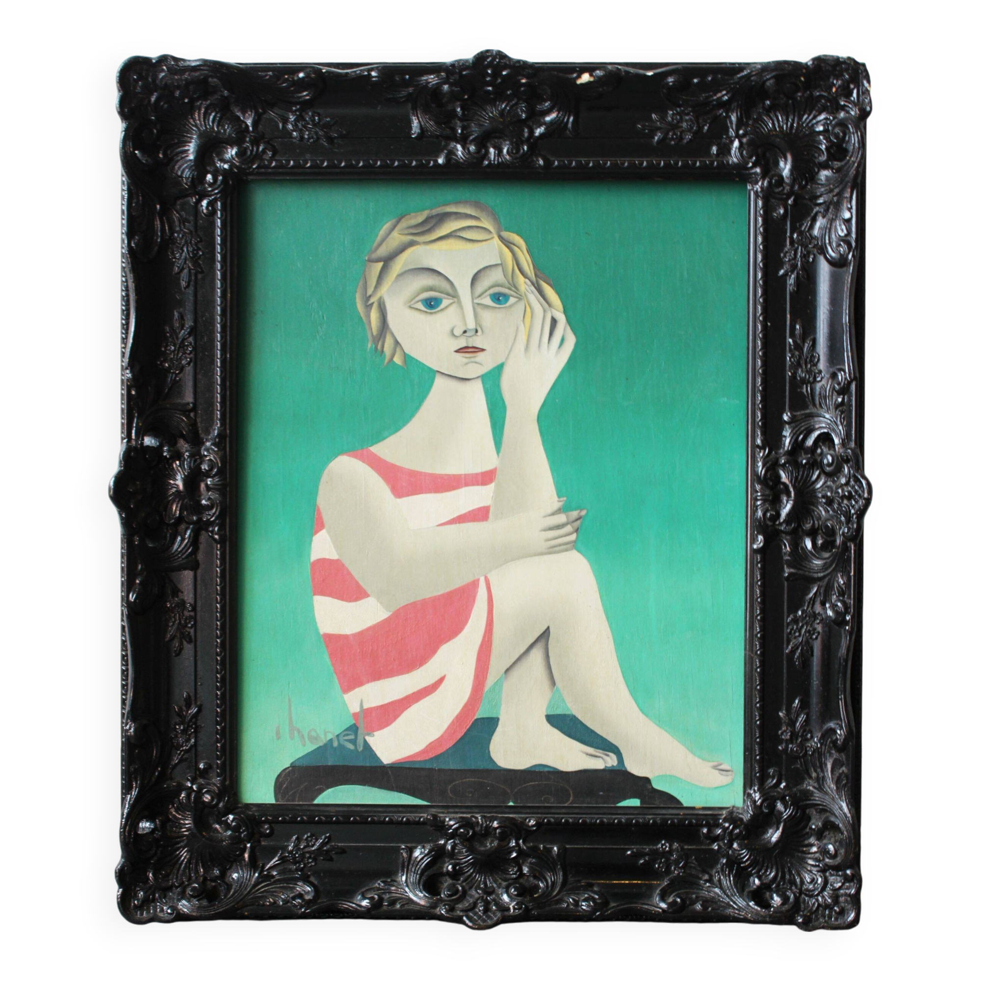 Oil on wood, Bather, cubist style.