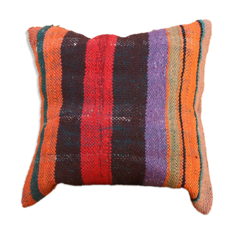 Coussin haïk en laine rayé multicolore