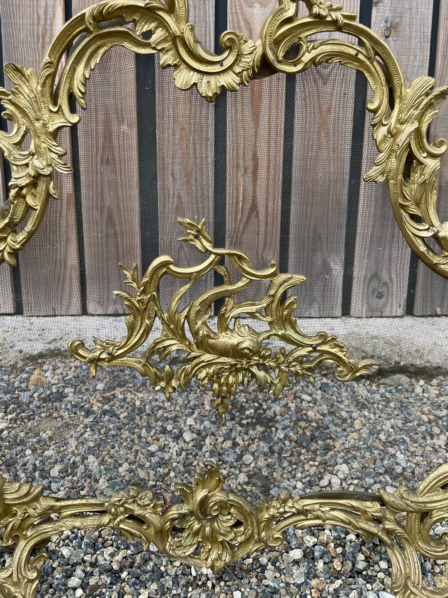 Paravent de cheminée vintage de style français en bronze ouvragé