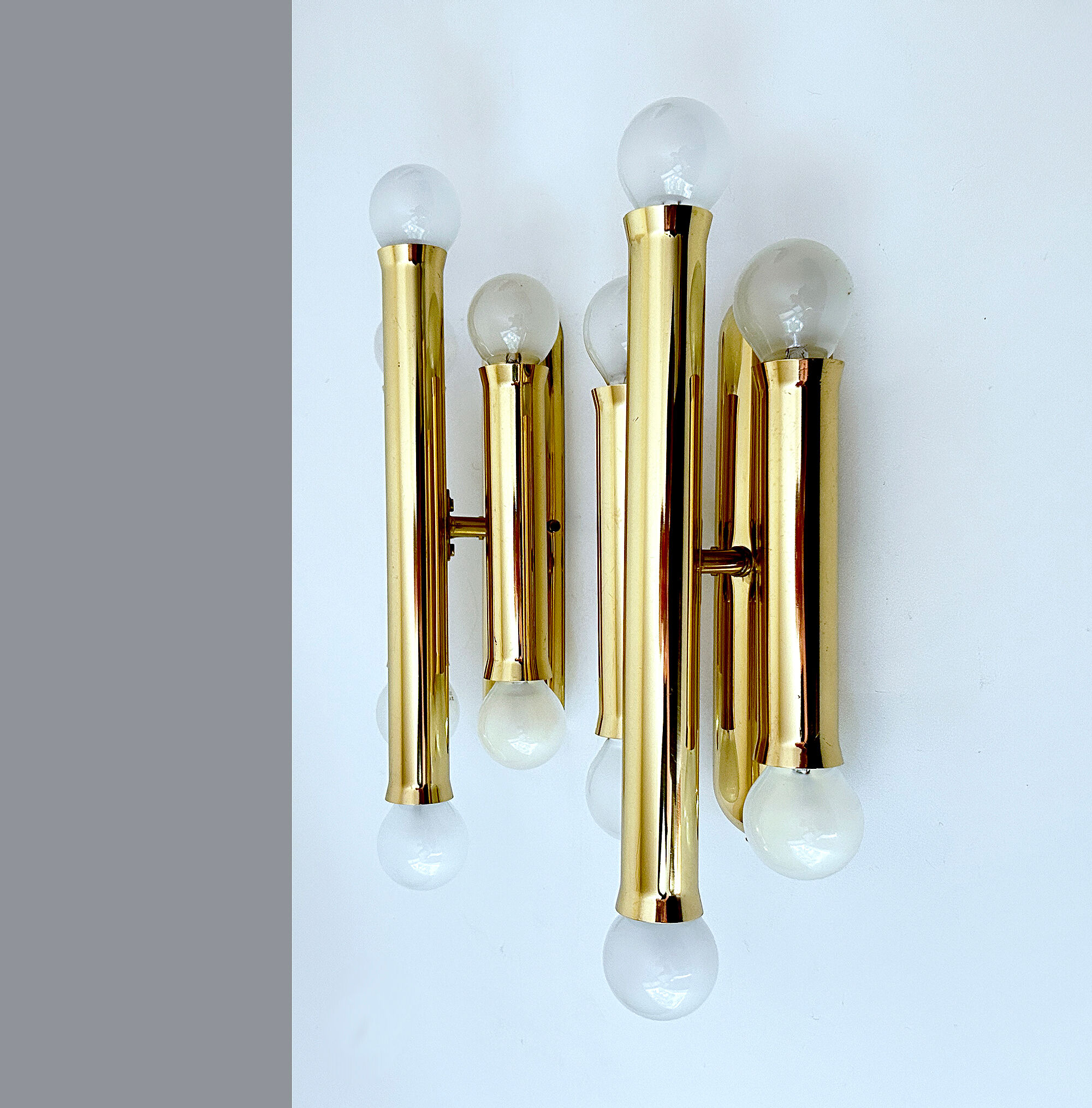 Pair Vintage Brass Wall Sconces, 60s
